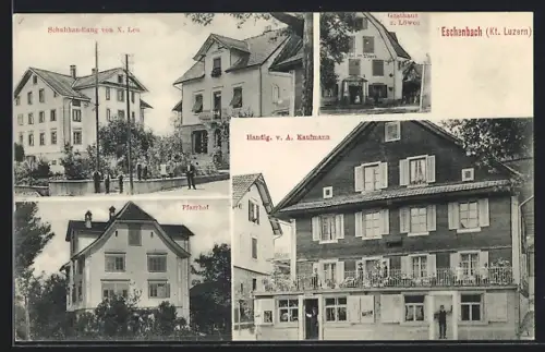 AK Eschenbach /LU, Gasthaus zum Löwen, Schuhhandlung von X. Leu, Handlung v. A. Kaufmann, Pfarrhof