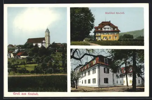 AK Knutwil, Blick zur Kirche, Stahlbad Knutwil, Ortspartie