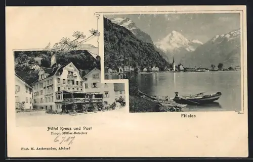 AK Flüelen, Hotel Kreuz und Post