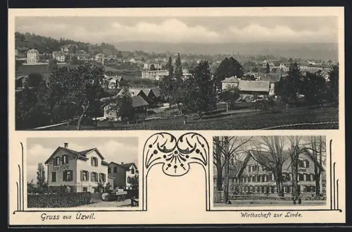 AK Uzwil, Handlung von Victor Pfister, Gasthaus, Totalansicht