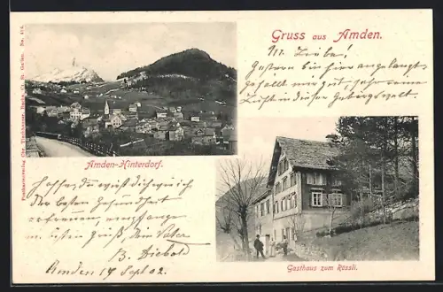 AK Amden, Gasthaus zum Rössli, Amden-Hinterdorf aus der Vogelschau