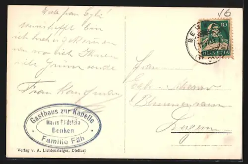AK Benken /St. Gallen, Gasthaus z. Kapelle, Bes. Gallus Fäh, Kapelle Maria Bildstein