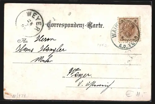 Lithographie Waidhofen a. d. Ybbs, Oberer Platz, Sonntagberg und Totalansicht