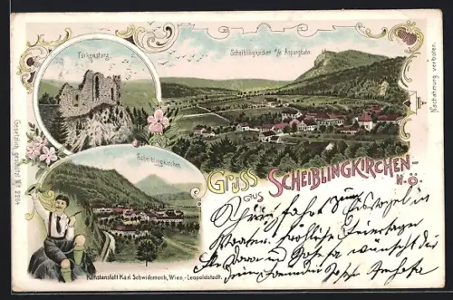 Lithographie Scheiblingkirchen s. d. Aspangbahn, Teilansicht, Türkensturz, Ortspartie