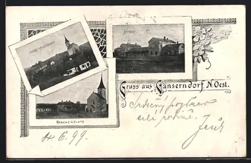 AK Gänserndorf /N. Oest., Bahnhof, Kirchenplatz, Unter-Gänserndorf