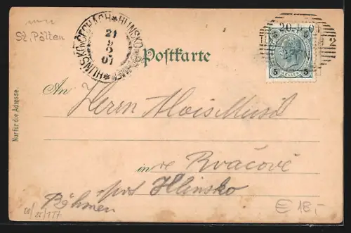 Lithographie Pressbaum / Westbahn, Pensionat Norbertinum, Hauptstrasse, Kirche und Schule