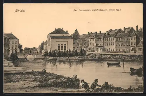 AK Kiel, Bootshafen, Holstenbrücke u. Börse 1850