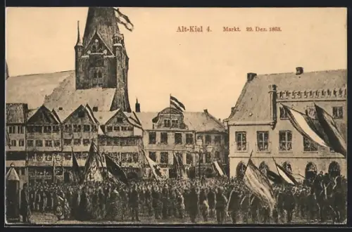 AK Alt-Kiel, Markt 1863 mit Leuten