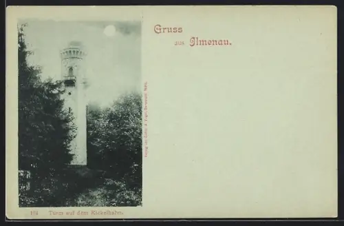 Mondschein-AK Ilmenau, Turm auf dem Kickelhahn