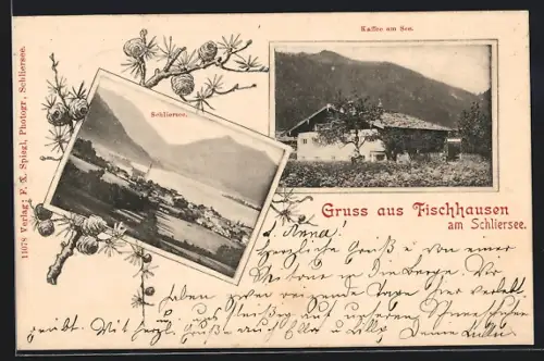 AK Fischhausen am Schliersee, Café am See, Blick zum Schliersee