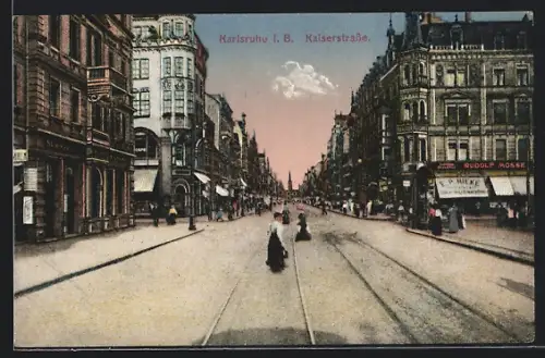 AK Karlsruhe, Blick in die Kaiserstrasse
