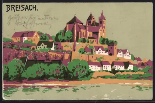 Steindruck-AK Breisach, Blick auf Schloss