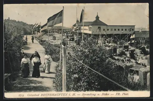AK Brunshaupten i.M., Strandweg und Herrenbad