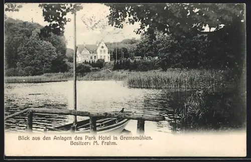 AK Gremsmühlen, Blick aus den Anlagen des Park Hotel, Bes. M. Frahm