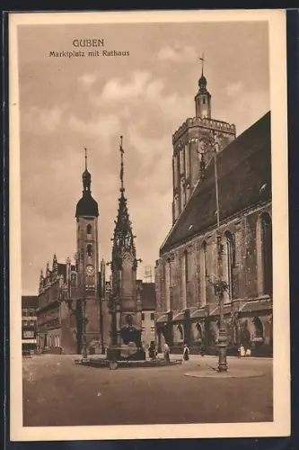 AK Guben, Marktplatz mit Rathaus