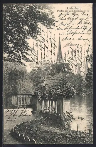 AK Oldenburg / O., Partie aus dem Schlossgarten