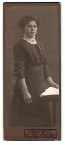 Fotografie Karl Will, Dessau Rosslau, Kavalierstrasse 40, Junge Frau im dunklen Kleid