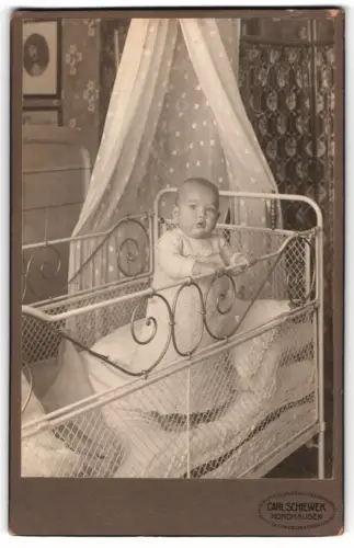 Fotografie Carl Schiewek, Nordhausen, Töpfer Str. 1, Kleinkind im Gitterbettchen, Mutterglück