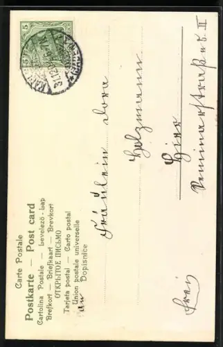 Lithographie Mädchen steht vor einer Uhr, Prosit Neujahr