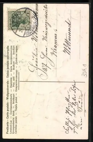 Präge-AK Junges Mädchen pflückt zu Pfingsten Flieder