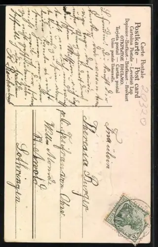 Präge-AK Zwei Kinder mit einem Herz aus Vergissmeinnicht und Veilchensträussen, Klee, Neujahr