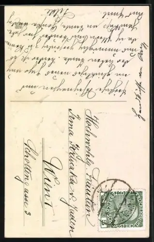 Künstler-AK Segelschiff und Neujahr, Mädchen in Tracht und Neujahrsgruss