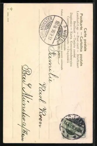 Präge-AK Mädchen trägt Osterlamm im Arm, Fröhliche Ostern