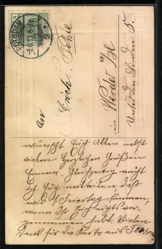 Künstler-AK Dame mit Rose auf einem Feldweg, Fröhliche Pfingsten