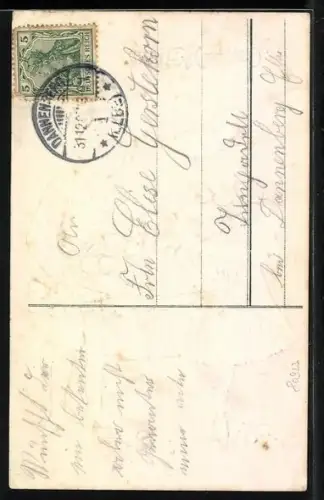 Künstler-AK Junge und Mädchen mit einen grossen Korb voller Klee, Glückliches Neujahr