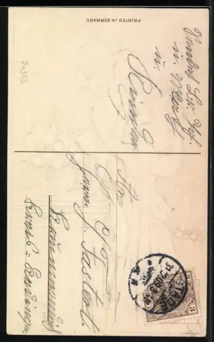 Präge-AK Frau mit Mädchen in rosanem Kleid, Neujahr