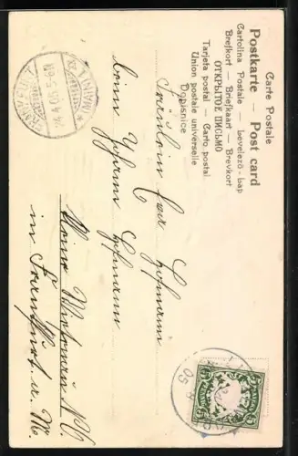 Präge-AK Zwei Kinder mit dem Osterhase mit Ostereiern