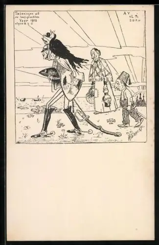 AK Teekeningen uit d loopgrachten Yzer 1915