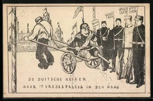 AK Den Haag, De Duitsche Keizer naar `t vredes paleis in Den Haag