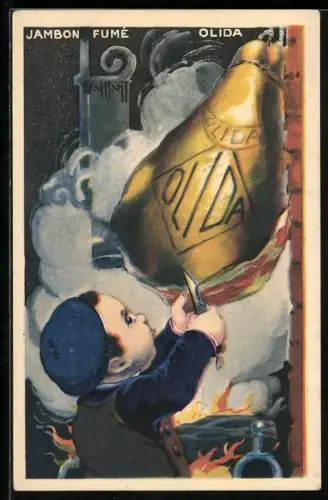 Künstler-AK Olida Jambon Fumé, Schinken Reklame