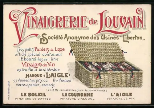 Künstler-AK Vinaigrerie de Louvain, Vinaigre de Vin Marque L`Aigle, Wein Reklame