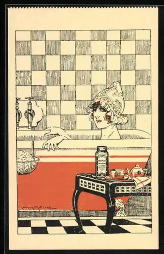 AK Junge Dame sitzt in der Badewanne, Reklame für Cristolax