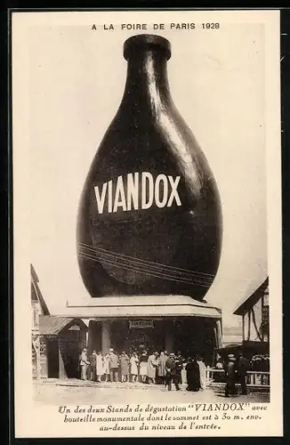 AK Stand de dégustation pour Viandox avec une bouteille monumentale, Foire de Paris 1928, Reklame
