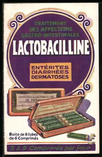 AK Lactobacilline, Traitement des Affections Gastro-Intestinales, Boite de 8 tubes, Reklame für Medikament