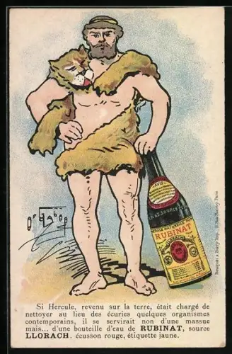AK Herkules mit Löwenfell um die Schultern macht Reklame für das Getränk Rubinat