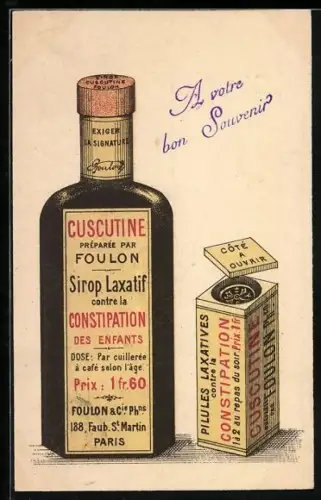 AK Sirop Laxatif contra la Constipation des Enfants, Reklame für Medikament Cuscutine