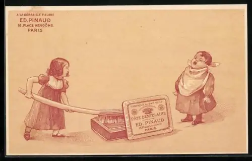 AK Pate Dentelaire Ed. Pinaud, Reklame, Kinder mit riesengrosser Zahnbürste