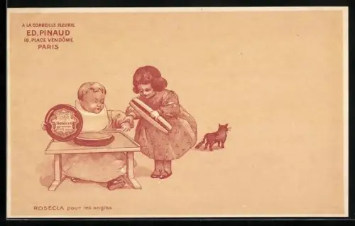 AK Rosécla pour les angles, Corbeille Fleurie Ed. Pinaud, Reklame, Kinder versorgen ihre Hände