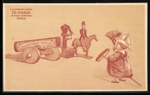 AK Cosmetique Surfin, Corbeille Fleurie Ed. Pinaud, Reklame, Kind mit Spielzeugkanone