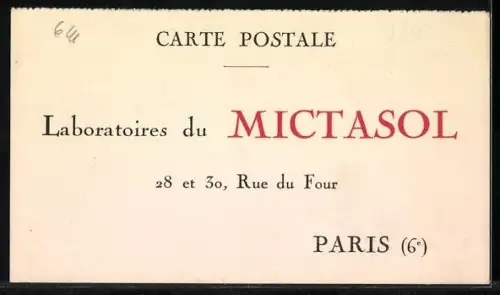 AK Mictasol, Décongestif Pelvien, Reklame, Menschen stehen Schlange, um das Medikament zu erhalten