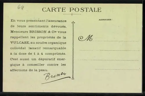 AK Vulcase, Laboratoires P. Brisson et Cie., Medicament contre Dermatoses et Constipation, Reklame