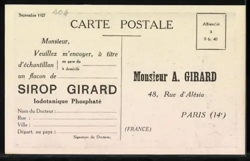 AK Sirop Girard, Reklame, Krankenschwester bringt Mutter und Kind zwei Gläser des Trunks