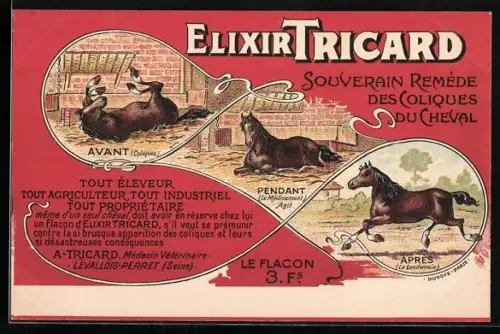 AK Reklame für Elixir Tricard, Pferd vor und nach der Behandlung