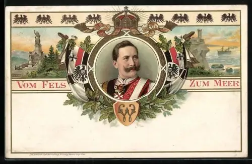 AK Vom Fels zum Meer, Kaiser Wilhelm II., Kriegsschiffe