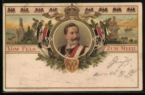 AK Vom Fels zum Meer, Kaiser Wilhelm II., Kriegsschiffe