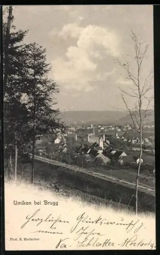 AK Umiken bei Brugg, Ortsansicht mit Bahnstrecke